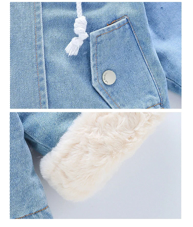 Girls' Denim Jacket Girls' Baby Plus Velvet Thickening - Bellarte Enchanté Girls' Denim Jacket Girls' Baby Plus Velvet Thickening